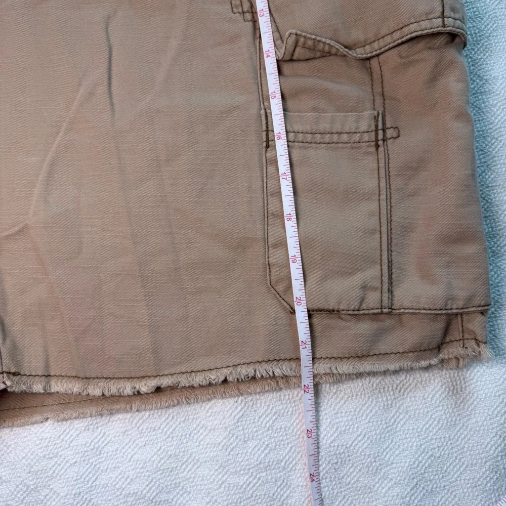 Ocean Pacific Mens Cargo Shorts Tan Khaki Ripstop Frayed Hem Utility Casual OP